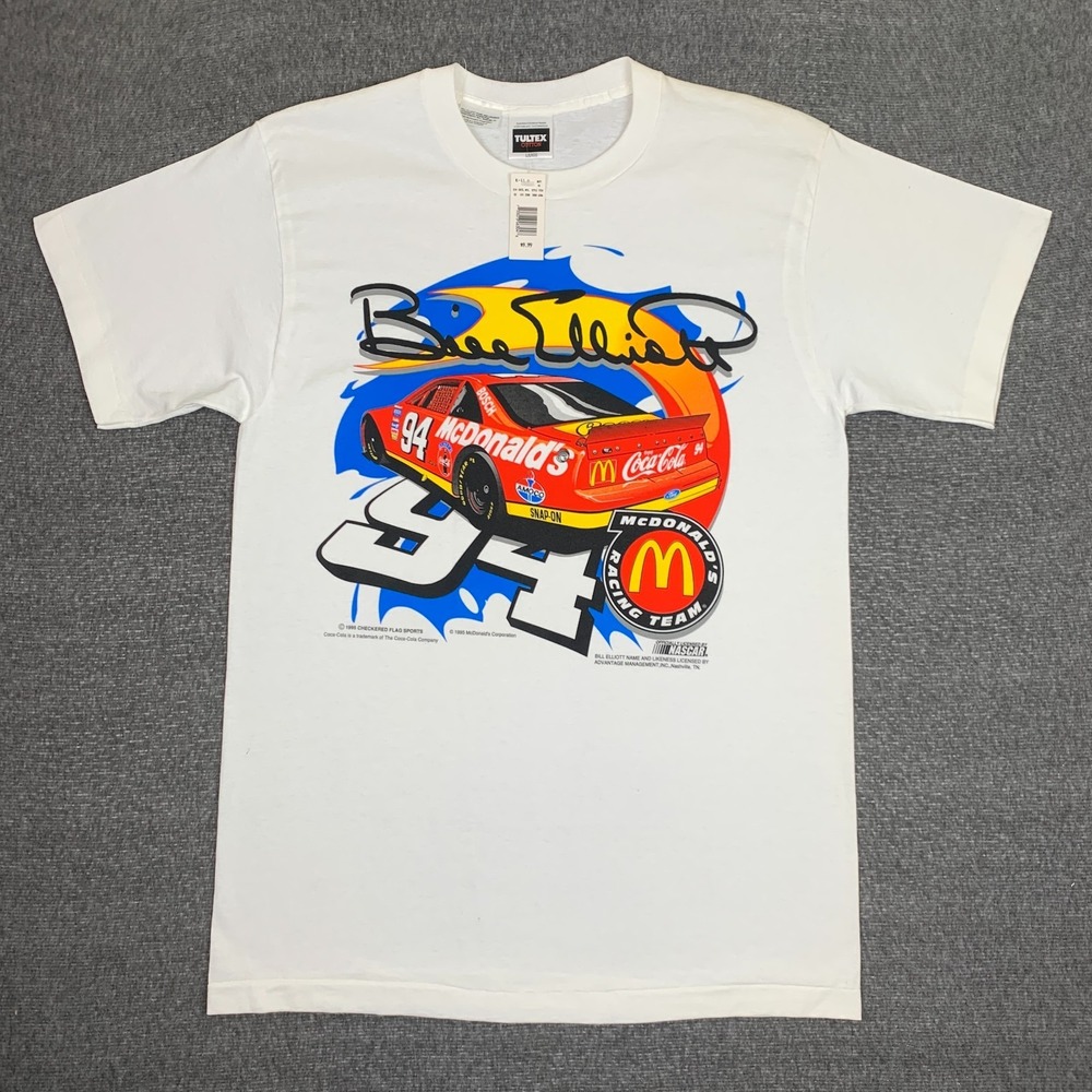 Vintage Bill Elliott McDonalds Nascar T-Shirt Mens Large White Racing 90s NWT